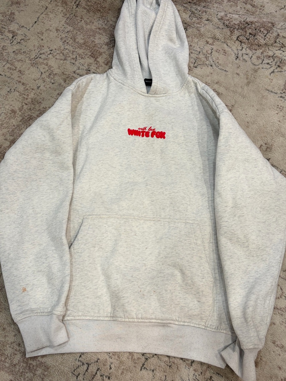 White Fox Boutique Light Gray Hoodie with Red Logo